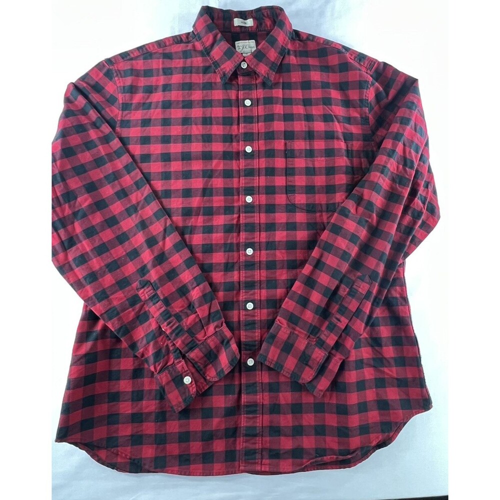J Crew Mens Red Black Plaid Slim Fit Long Sleeve Button Down Shirt Size XL